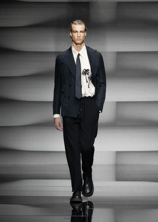 Men 086V1088 Smooth-Finish Modal Shirt With Palm Tree Patch Armani White