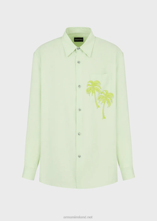 Men 086V1089 Smooth-Finish Modal Shirt With Palm Tree Patch Armani Light Green