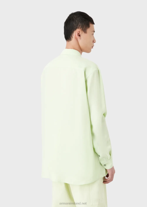Men 086V1089 Smooth-Finish Modal Shirt With Palm Tree Patch Armani Light Green