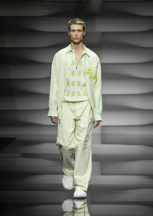 Men 086V1089 Smooth-Finish Modal Shirt With Palm Tree Patch Armani Light Green