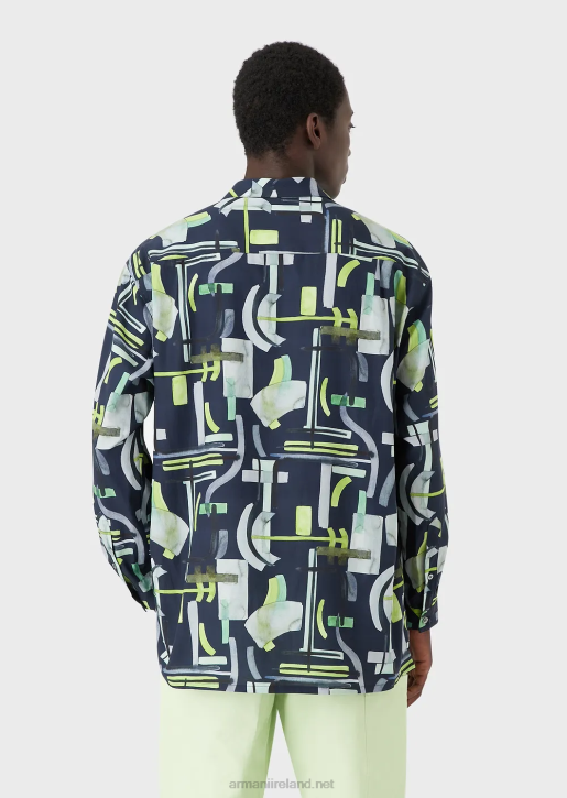 Men 086V1090 All-Over Pattern Lyocell-Blend Shirt Armani Pattern