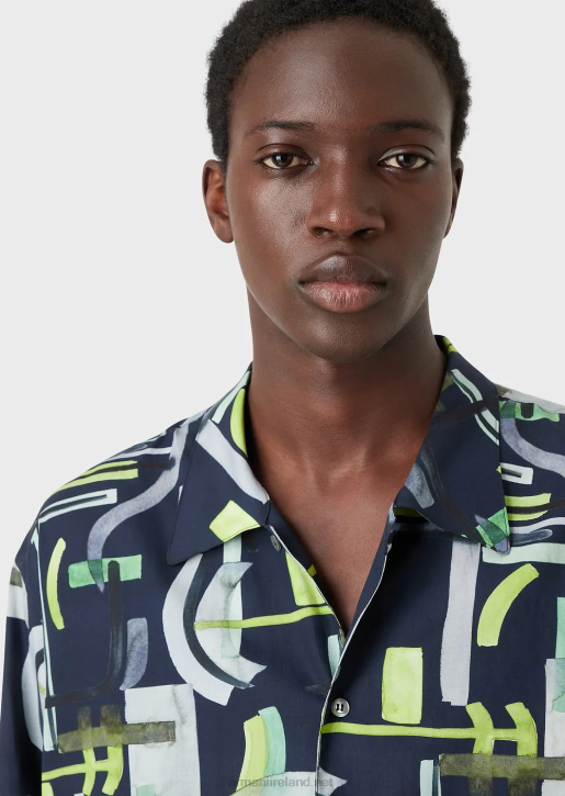 Men 086V1090 All-Over Pattern Lyocell-Blend Shirt Armani Pattern