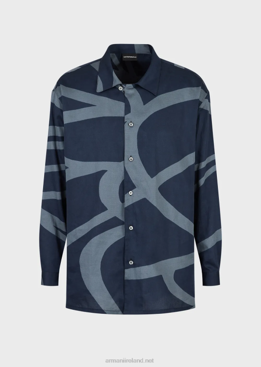 Men 086V1091 Cotton Shirt With All-Over Oversized Graphic Print Armani Pattern