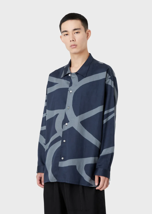 Men 086V1091 Cotton Shirt With All-Over Oversized Graphic Print Armani Pattern