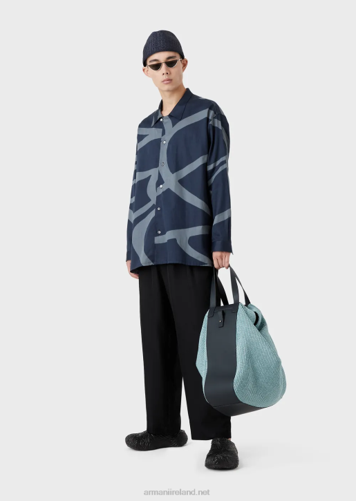 Men 086V1091 Cotton Shirt With All-Over Oversized Graphic Print Armani Pattern