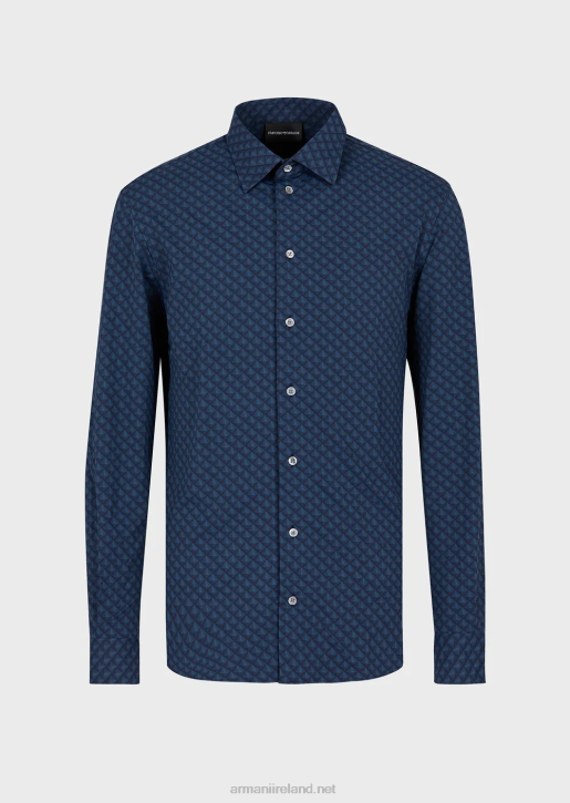 Men 086V1094 Stretch Shirt In A Tie-Print Recycled Fabric Armani Blue