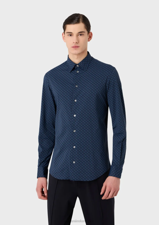 Men 086V1094 Stretch Shirt In A Tie-Print Recycled Fabric Armani Blue