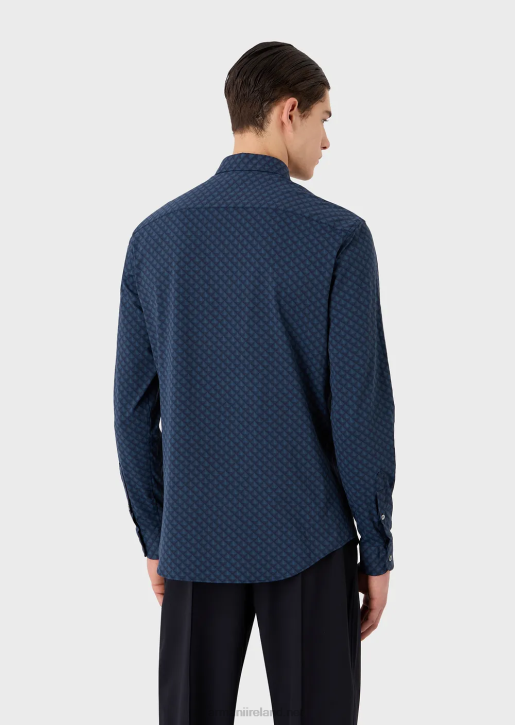 Men 086V1094 Stretch Shirt In A Tie-Print Recycled Fabric Armani Blue