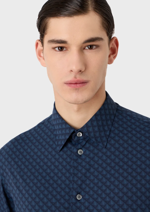 Men 086V1094 Stretch Shirt In A Tie-Print Recycled Fabric Armani Blue