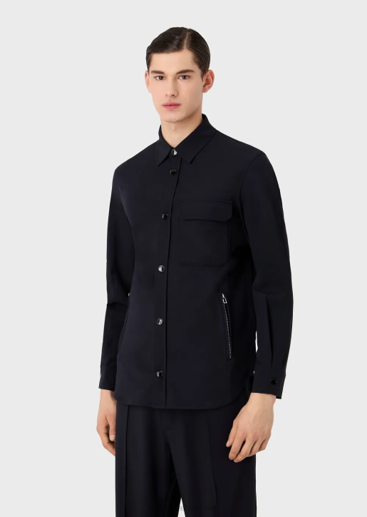 Men 086V1095 Two-Way Stretch Technical-Nylon Shirt With Pockets Armani Navy Blue