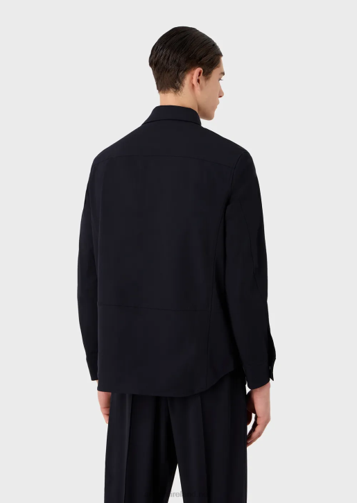 Men 086V1095 Two-Way Stretch Technical-Nylon Shirt With Pockets Armani Navy Blue