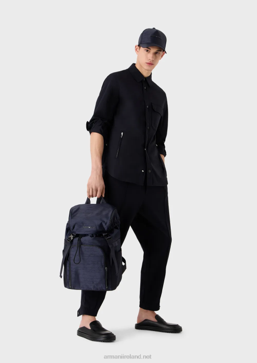 Men 086V1095 Two-Way Stretch Technical-Nylon Shirt With Pockets Armani Navy Blue