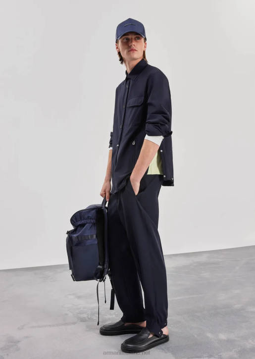 Men 086V1095 Two-Way Stretch Technical-Nylon Shirt With Pockets Armani Navy Blue