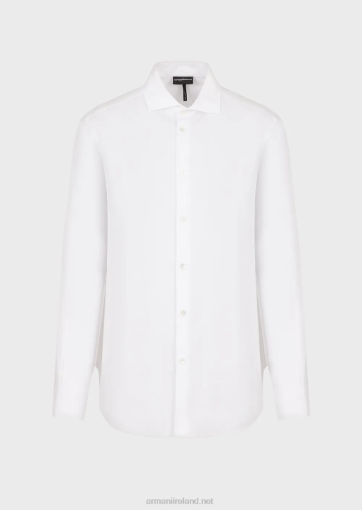 Men 086V1096 Cotton Shirt With All-Over Jacquard Signature Logo Armani White