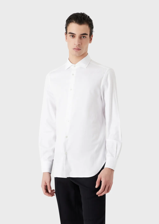 Men 086V1096 Cotton Shirt With All-Over Jacquard Signature Logo Armani White