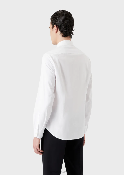 Men 086V1096 Cotton Shirt With All-Over Jacquard Signature Logo Armani White