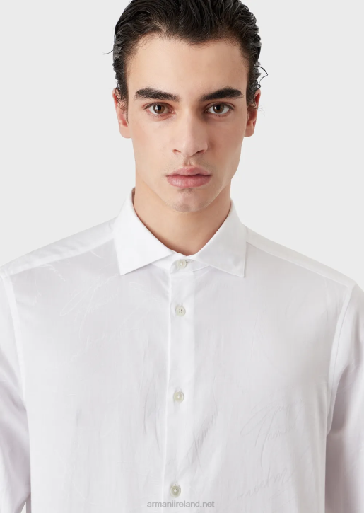 Men 086V1096 Cotton Shirt With All-Over Jacquard Signature Logo Armani White