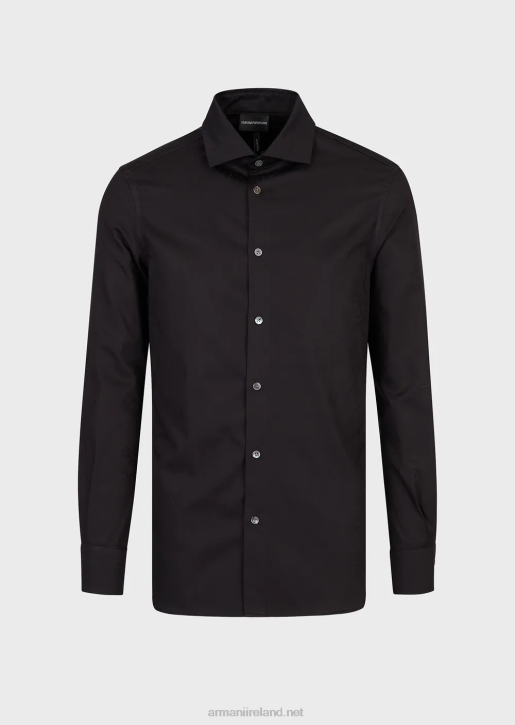Men 086V1097 Cotton Shirt With All-Over Jacquard Signature Logo Armani Black