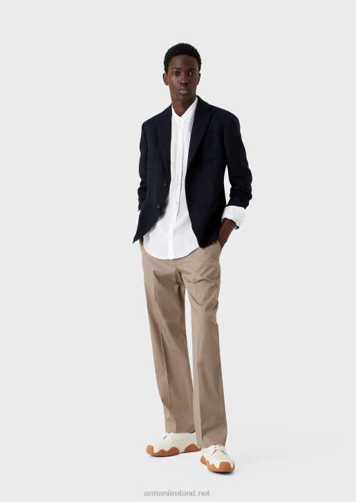 Men 086V1099 Linen Chambray Shirt With Guru Collar Armani White