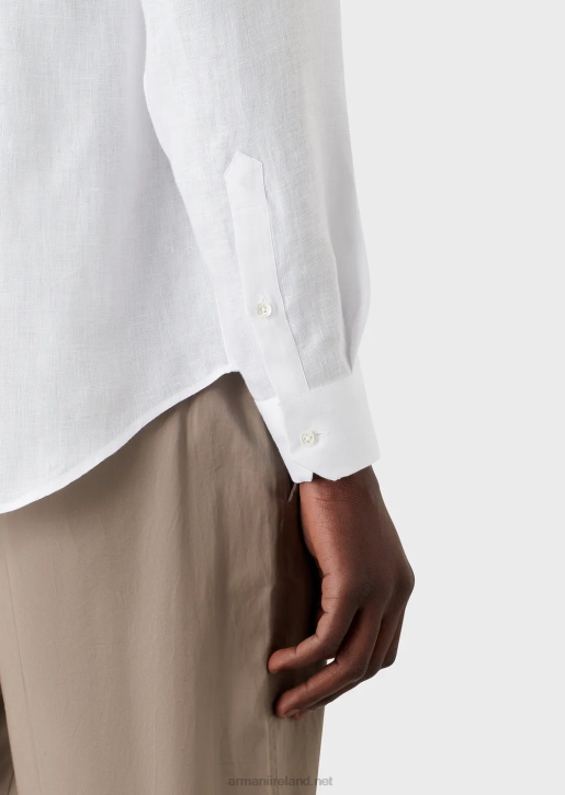 Men 086V1099 Linen Chambray Shirt With Guru Collar Armani White