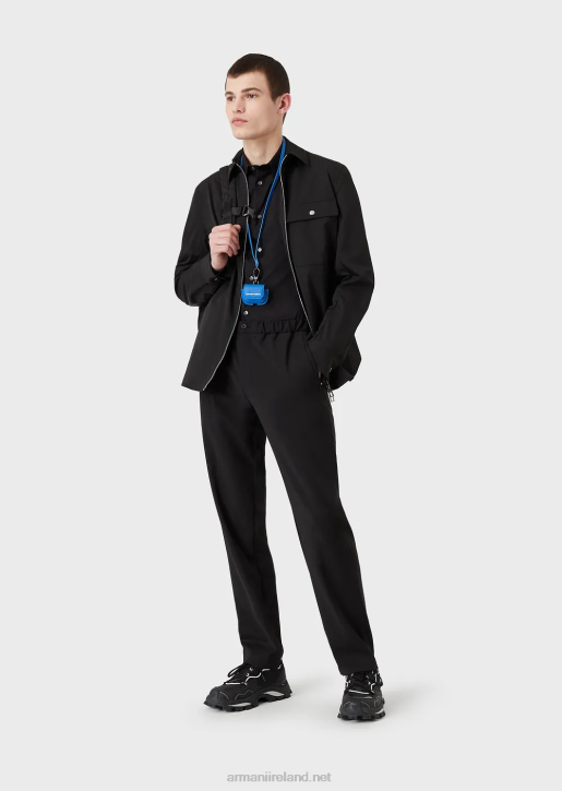 Men 086V1100 Stretch Nylon-Blend Shirt With Embroidered Eagle Armani Black