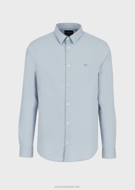 Men 086V1101 Stretch Nylon-Blend Shirt With Embroidered Eagle Armani Azure