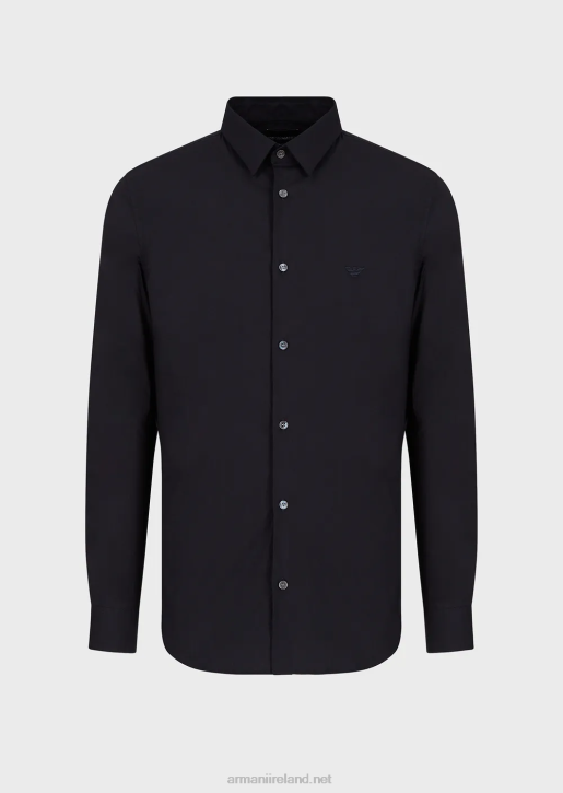 Men 086V1103 Stretch Nylon-Blend Shirt With Embroidered Eagle Armani Midnight Blue
