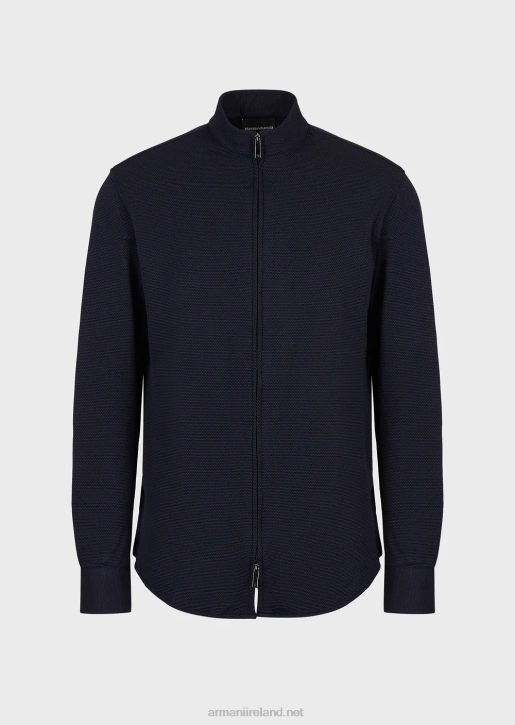 Men 086V1104 Full-Zip Nehru Collar Shirt/Jacket In 3D Stretch Technical Jersey Armani Navy Blue