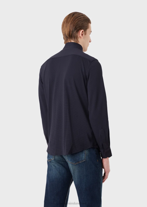 Men 086V1104 Full-Zip Nehru Collar Shirt/Jacket In 3D Stretch Technical Jersey Armani Navy Blue