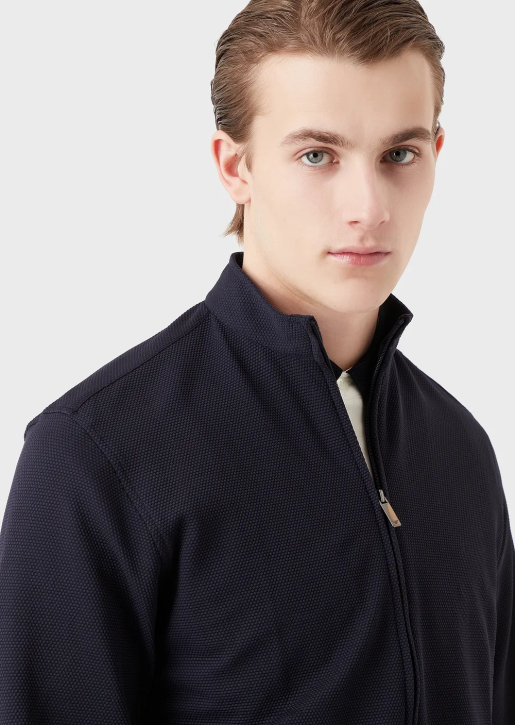 Men 086V1104 Full-Zip Nehru Collar Shirt/Jacket In 3D Stretch Technical Jersey Armani Navy Blue