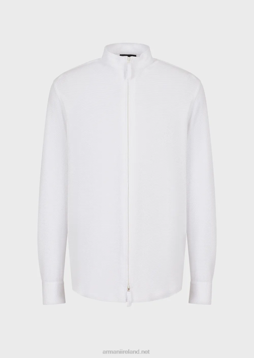 Men 086V1105 Full-Zip Nehru Collar Shirt/Jacket In 3D Stretch Technical Jersey Armani Milky White