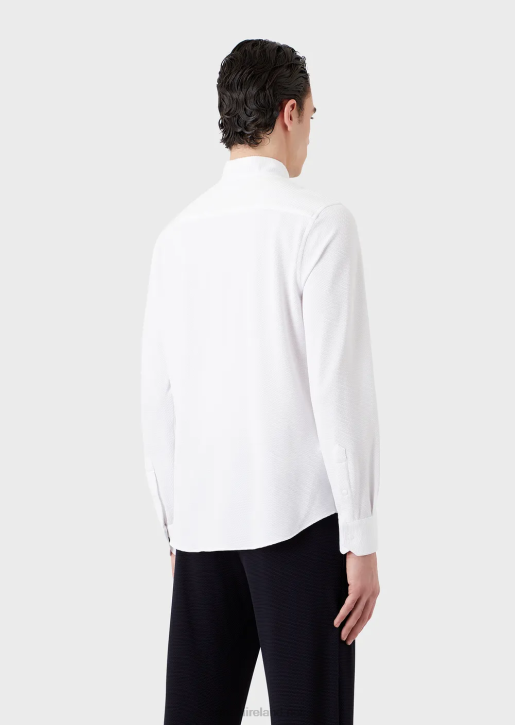 Men 086V1105 Full-Zip Nehru Collar Shirt/Jacket In 3D Stretch Technical Jersey Armani Milky White