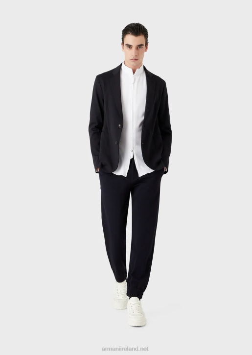Men 086V1105 Full-Zip Nehru Collar Shirt/Jacket In 3D Stretch Technical Jersey Armani Milky White