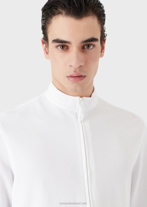 Men 086V1105 Full-Zip Nehru Collar Shirt/Jacket In 3D Stretch Technical Jersey Armani Milky White