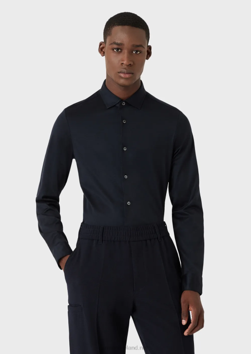 Men 086V1108 Tencel-Blend Jersey Shirt Armani Navy Blue