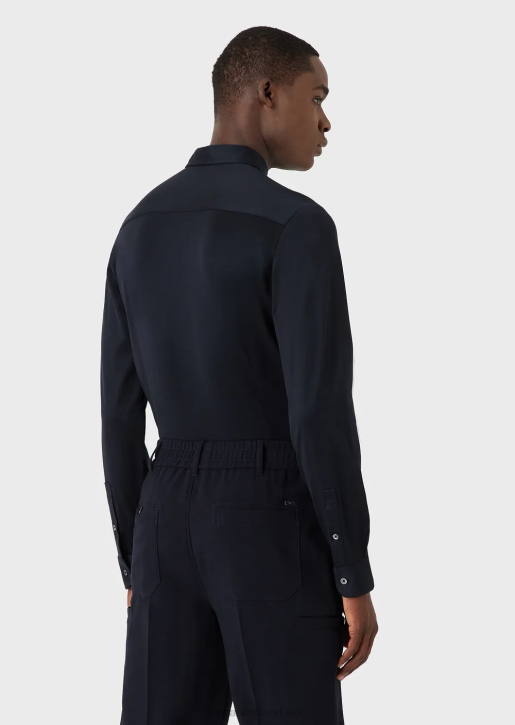 Men 086V1108 Tencel-Blend Jersey Shirt Armani Navy Blue