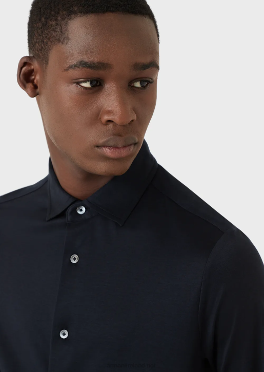Men 086V1108 Tencel-Blend Jersey Shirt Armani Navy Blue