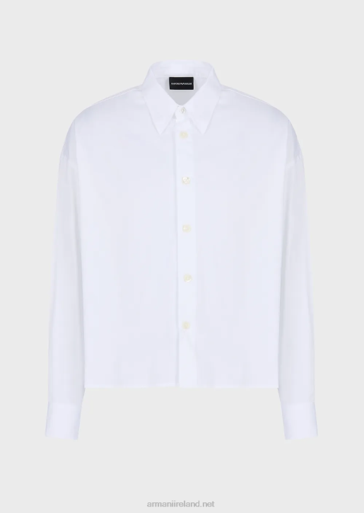 Men 086V1111 Asymmetric-Hem Shirt In Lightweight Cotton Satin Armani White