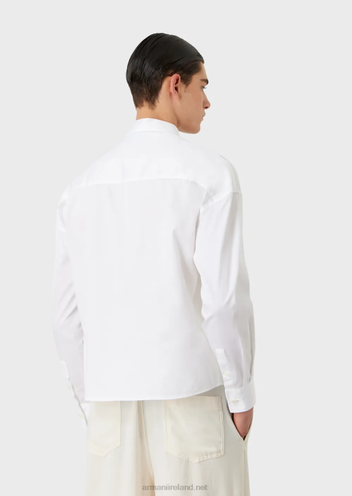 Men 086V1111 Asymmetric-Hem Shirt In Lightweight Cotton Satin Armani White