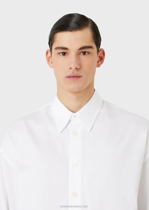 Men 086V1111 Asymmetric-Hem Shirt In Lightweight Cotton Satin Armani White
