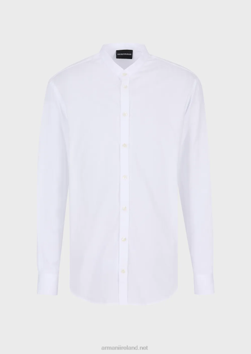Men 086V1112 Shirt In A Vertical Geometric Pattern Jacquard With A Guru Collar Armani White