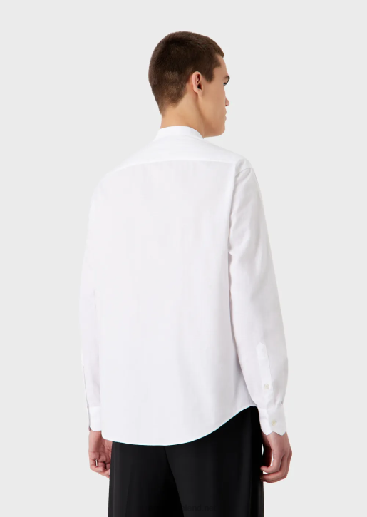 Men 086V1112 Shirt In A Vertical Geometric Pattern Jacquard With A Guru Collar Armani White