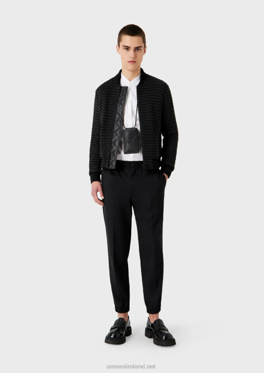 Men 086V1112 Shirt In A Vertical Geometric Pattern Jacquard With A Guru Collar Armani White