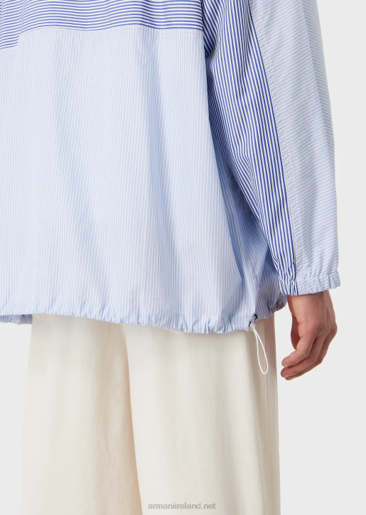 Men 086V1115 Full-Zip Shirt Jacket In Striped Poplin With Logo And Merman Print Armani Azure