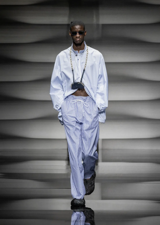 Men 086V1115 Full-Zip Shirt Jacket In Striped Poplin With Logo And Merman Print Armani Azure