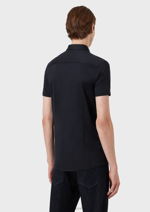 Men 086V1116 Short-Sleeved Tencel Jersey Blend Shirt Armani Navy Blue
