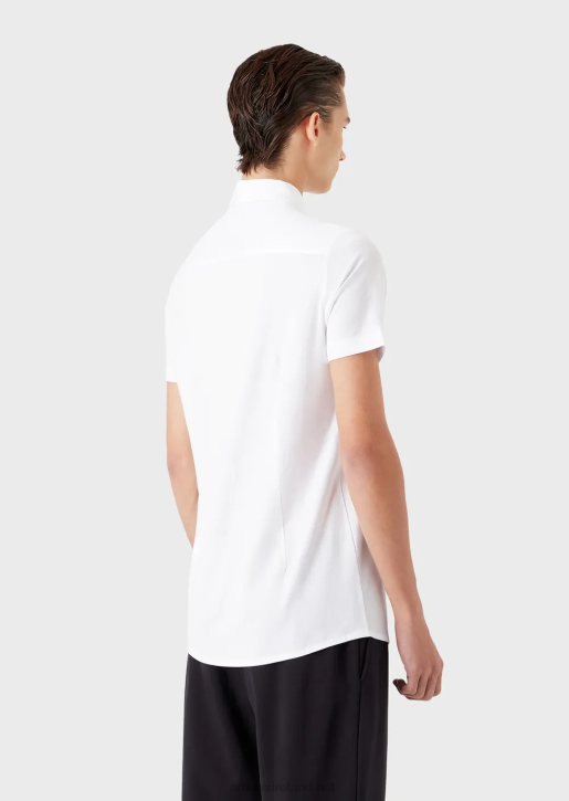Men 086V1117 Short-Sleeved Tencel Jersey Blend Shirt Armani White