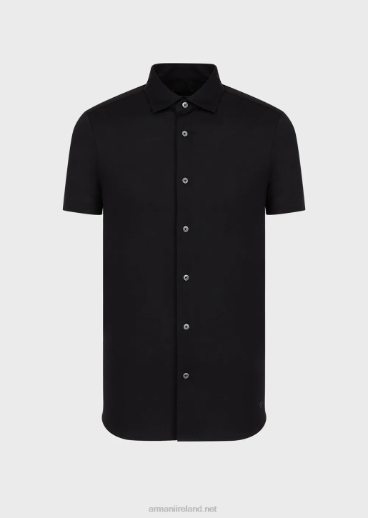 Men 086V1118 Short-Sleeved Tencel Jersey Blend Shirt Armani Black