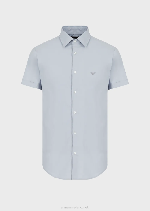 Men 086V1119 Short-Sleeved, Stretch Nylon-Blend Shirt Armani Azure