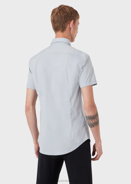Men 086V1119 Short-Sleeved, Stretch Nylon-Blend Shirt Armani Azure